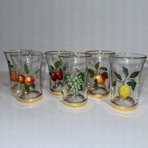 Lot of 6 MCM Vintage W Virginia Glass Company  4" Fruit Gold Rimmed Flared Glass